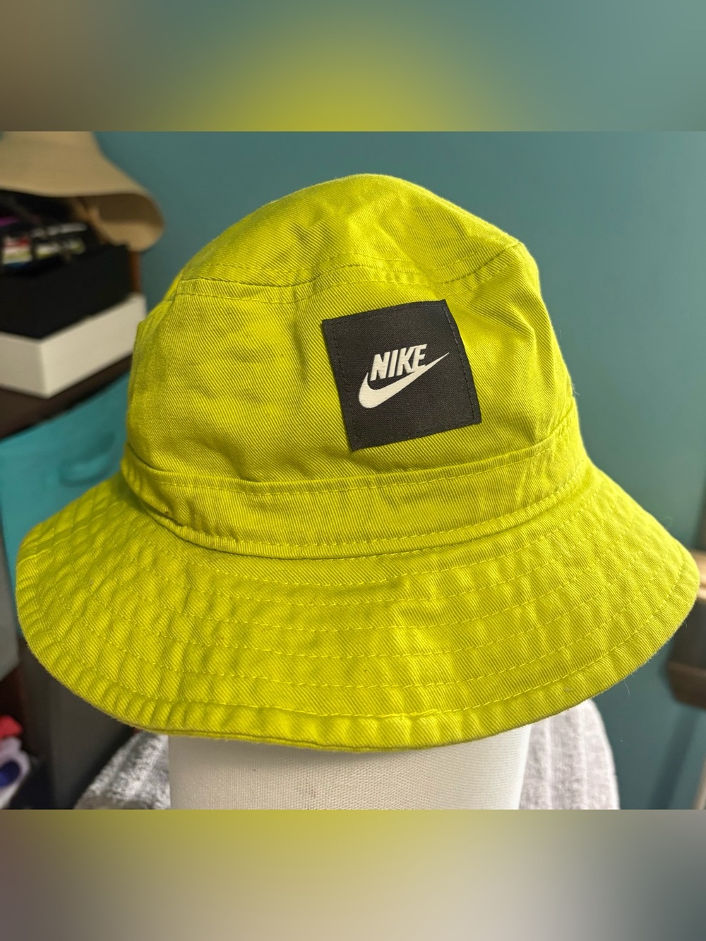 Nike Kids Lime Green Bucket Hat with Black Logo Patch